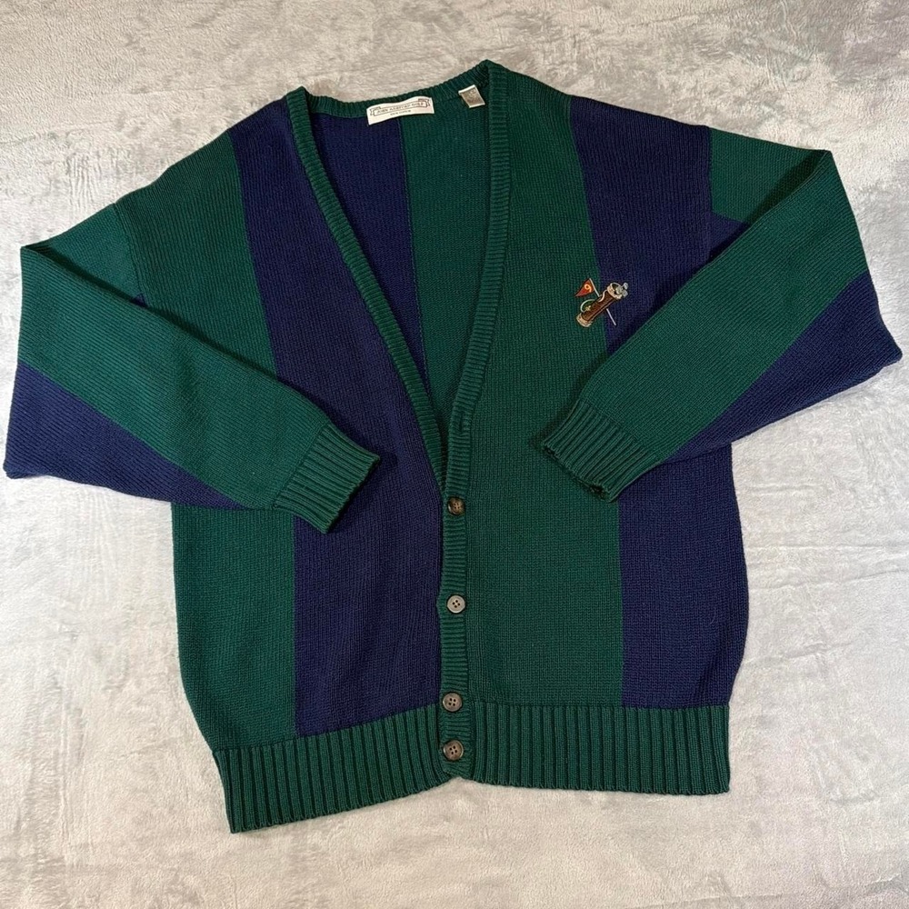 90s Vintage John Ashford Happy Gilmore Golf Cardigan | Green/Navy | Large